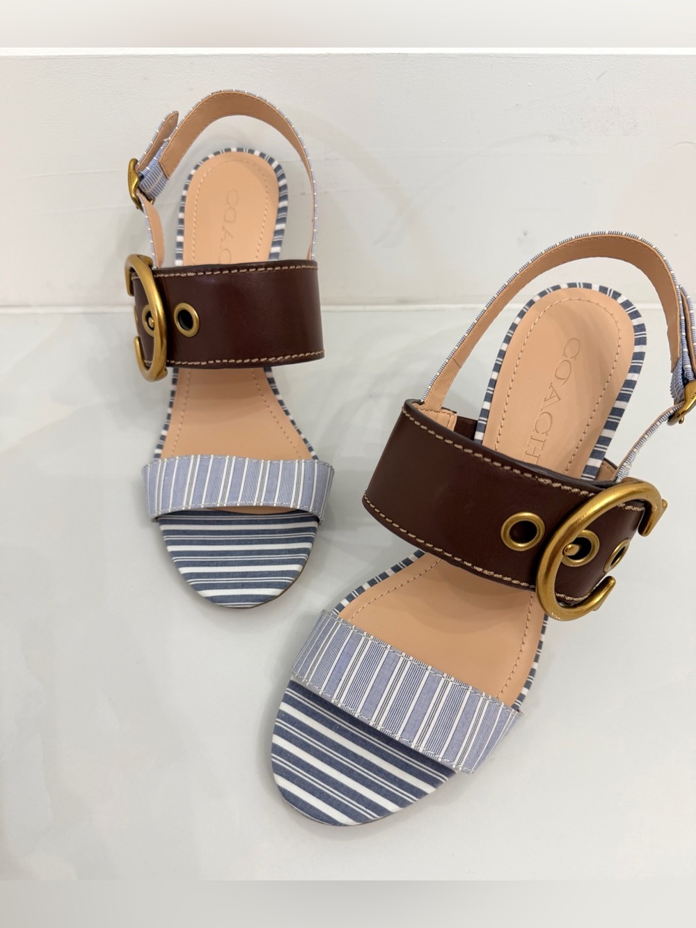 New Coach Robin Heel Sandals Blue Multi/Rust Size 8